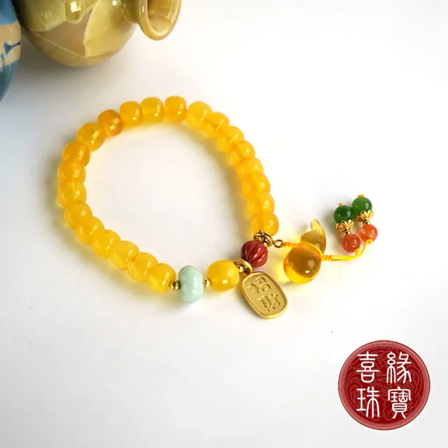 【喜緣玉品】天然蜜蠟 多寶 招財葫蘆 手珠