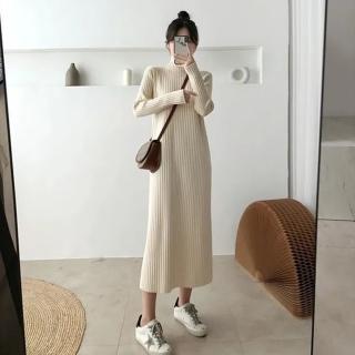 【D.studio】韓版直筒過膝長版洋裝(針織上衣 毛衣 長裙 長袖上衣 女裝 衣服 套裝 保暖上衣 冬天女裝 S339)