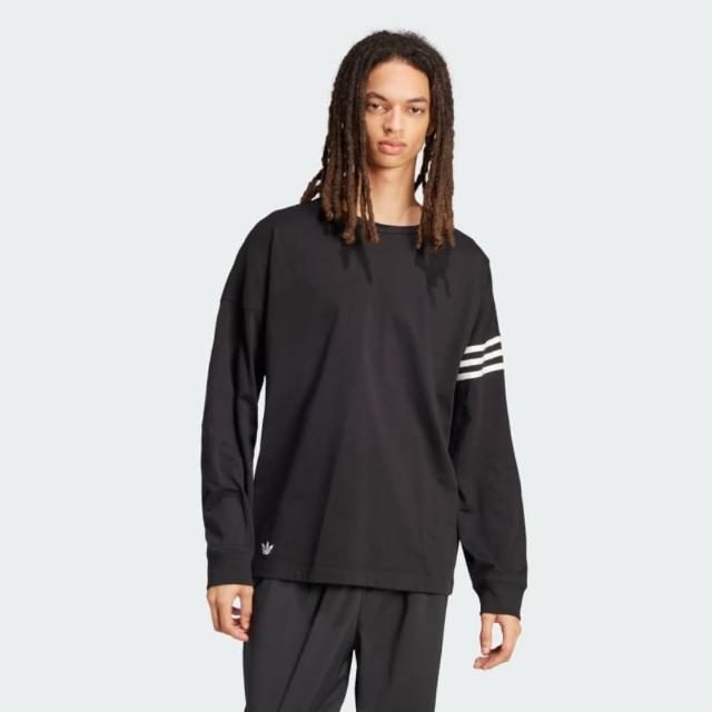 【adidas 愛迪達】長袖上衣 女款 運動 三葉草 NEU C LS 黑 IW0978