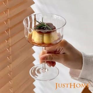 【Just Home】花朵造型玻璃高腳杯280ml-3入組(杯 水杯 高腳杯 冰淇淋杯)