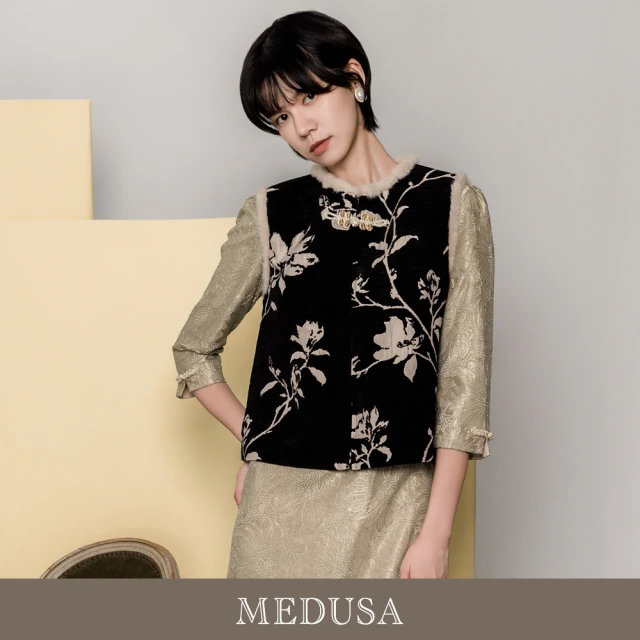 MEDUSA 曼度莎 現貨-新中式毛絨中國風棉襖背心外套（M-2L）｜女外套 鋪棉外套 背心(501-20508)