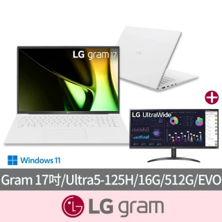 34型螢幕組★ LG 樂金 17吋Ultra 5 AI筆電(17Z90S-G.AA54C2/Ultra5-125H/16G/512G SSD/W11/EVO/冰雪白)