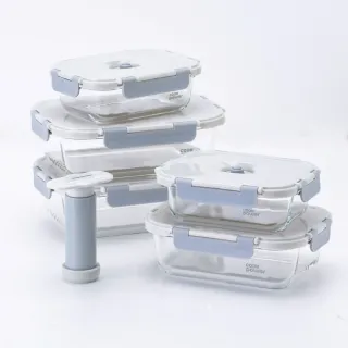 【CookPower 鍋寶】鎖氧系列抽真空玻璃保鮮盒優鮮5件組