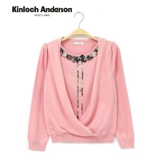 【Kinloch Anderson】圓領交叉荷葉領邊假兩件針織長袖上衣/直(KA0475917 粉/藍)