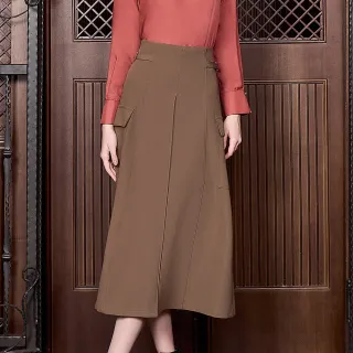 【H2O】高腰釦側口袋A字裙(#4632009 中長版A字裙 丈青色/咖啡色)