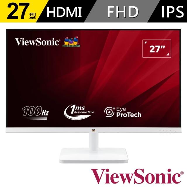 【ViewSonic 優派】VA2732-H-W 27型 IPS FHD 100Hz 商用護眼窄邊框白色螢幕(Eye ProTech+護眼技術/1ms)