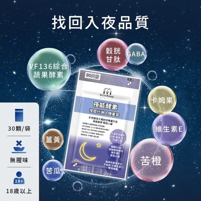 【MIHONG米鴻生醫】夜能酵素-夜間入睡-代謝+美容-添加薑黃.穀胱甘太.苦橙萃取物 x1包(30顆 /包)
