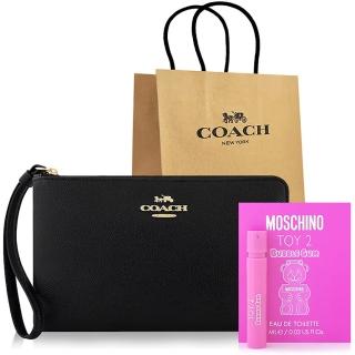 【COACH】防刮皮革手拿包-大型+MOSCHINO 品牌經典隨身小香水(黑色)