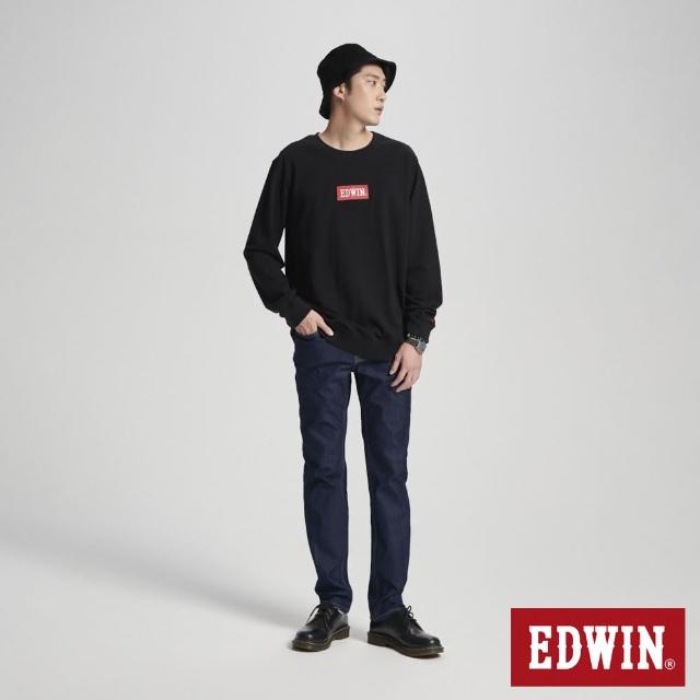 【EDWIN】男裝 BOX LOGO繡花厚長袖T恤(黑色)