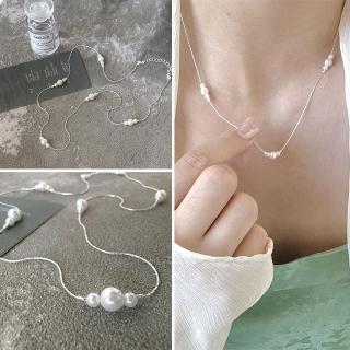 【LEESA】銀項鍊\細項鍊\珍珠項鍊\簡約項鍊\送女生\百搭飾品\項鍊\純銀項鍊\韓國項鍊\毛衣鍊\氣