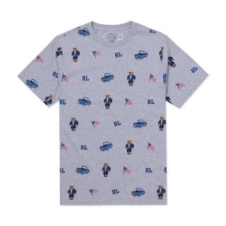 【RALPH LAUREN】RL POLO 經典刺繡滿版熊圖案短袖T恤-青年款-灰色 上衣(平輸品/短T)