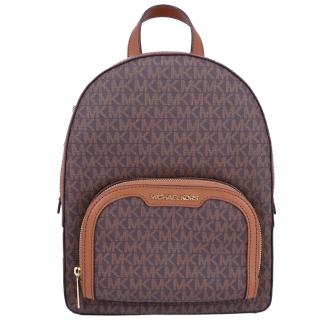 【Michael Kors】JAYCEE系列 金字LOGO 全皮革拉鍊 中款後揹包(字母咖)