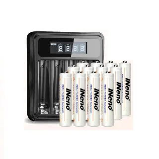 【iNeno】超大容量低自放 鎳氫 充電電池1200mAh 4號/AAA 16顆入+鎳氫電池液晶充電器