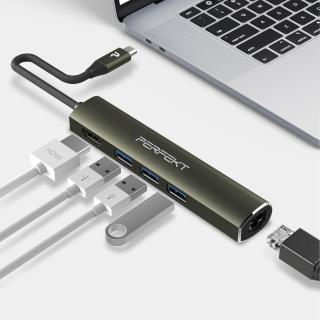 【PERFEKT】USB 3.2 Type C 5合1 Hub 多功能集線器 USB HDMI RJ45 PT-51110