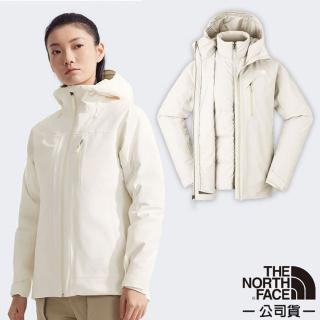 【The North Face】女 DRYVENT 兩件式防風防水透濕保暖連帽外套.羽絨夾克(89Y7-QLI 沙丘白)