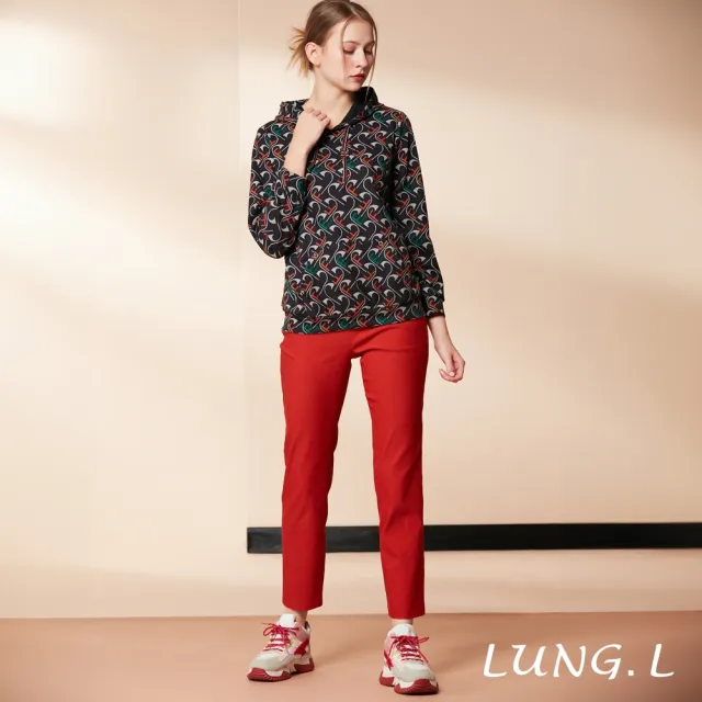 【LUNG.L 林佳樺】LR24A黑色滿版F字母印花長袖女裝帽T(秋冬新品)