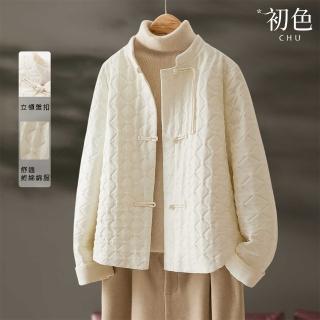 【初色】新中式立領盤扣加厚保暖棉服外套女外套-共2色-39045(M-2XL可選)