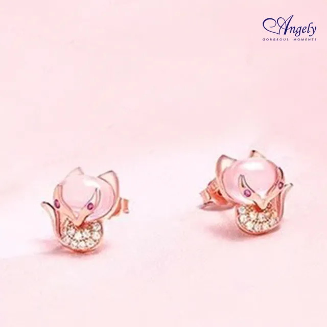 【Angely】可愛狐狸粉貓眼石耳環