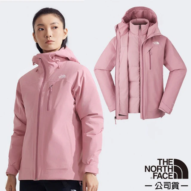 The North Face 女 DRYVENT 兩件式防風防水透濕保暖連帽外套.羽絨夾克(89Y7-1MI 落櫻紫)