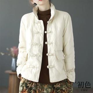 【初色】新中式純色中國盤扣口袋保科技羽絨棉鋪棉外套女外套-共3色-39059(M-2XL可選)