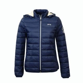 【PING】女款六芒星帽裡蓄熱保暖羽絨外套-深藍(防風透氣/防潑水/GOLF/高爾夫/RC24221-58)