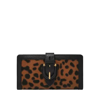 【FOSSIL 官方旗艦館】Harwell 真皮馬鞍釦中長夾-豹紋 SL10072234 雙12限定