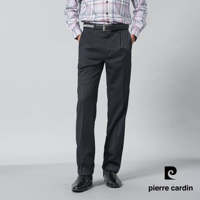 pierre cardin 皮爾卡登 商務休閒 男款 暗緹花打褶西裝褲-深灰色(5245841-98)