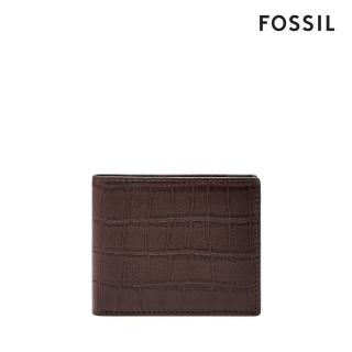 【FOSSIL 官方旗艦館】Derrick 真皮帶翻轉證件格短夾-深棕色 ML4686204(禮盒組附鐵盒)