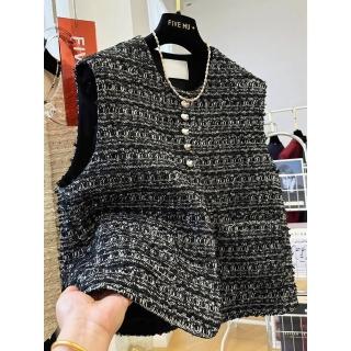 【Paiya 派亞】高階感氣質名媛小香風圓領無袖馬甲背心外套女春秋外穿坎肩上衣(M-3XL)