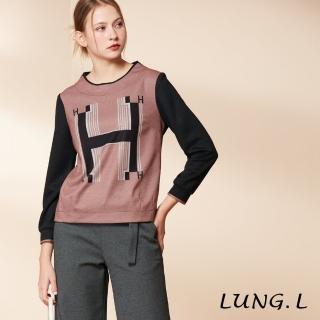 【LUNG.L 林佳樺】LQ45A咖啡色H字母圖案長袖女裝上衣(秋冬新品)