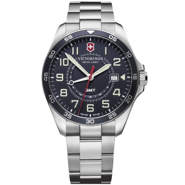 【VICTORINOX 瑞士維氏】FieldForce系列 GMT經典時尚腕錶/黑面42mm(VISA-241896)