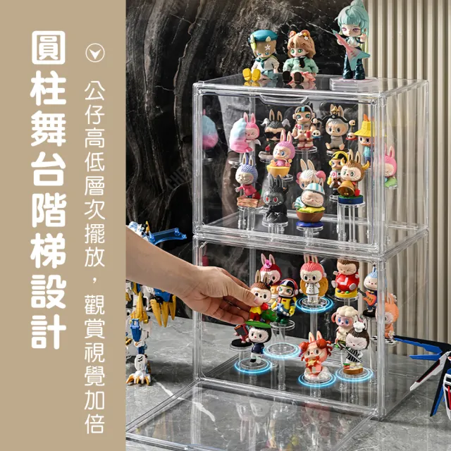 【mohe 木暉居家】5入磁吸式圓柱舞台階梯展示收納箱(此為雙11特別價格 公仔盒 收納盒 手辦盒 盲盒)