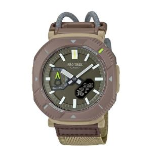 【CASIO 卡西歐】PRO TREK 超輕型 戶外時尚 旋轉防護錶圈 棕色 藍芽 太陽能電力 PRJ-B001B-5 46mm