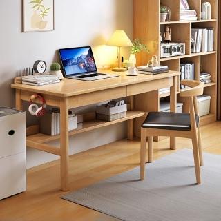 【靚白家居】簡約風實木書桌 120CM 雙抽屜 S497(電腦桌 工作桌 餐桌 桌子 實木桌 木頭桌 辦公桌)