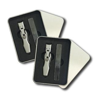 【Hybolar】德國工藝卡榫防飛濺大開口指甲剪*2入組(禮盒兩色隨機指甲刀灰指甲厚硬指甲奈米玻璃拋光磨甲銼)