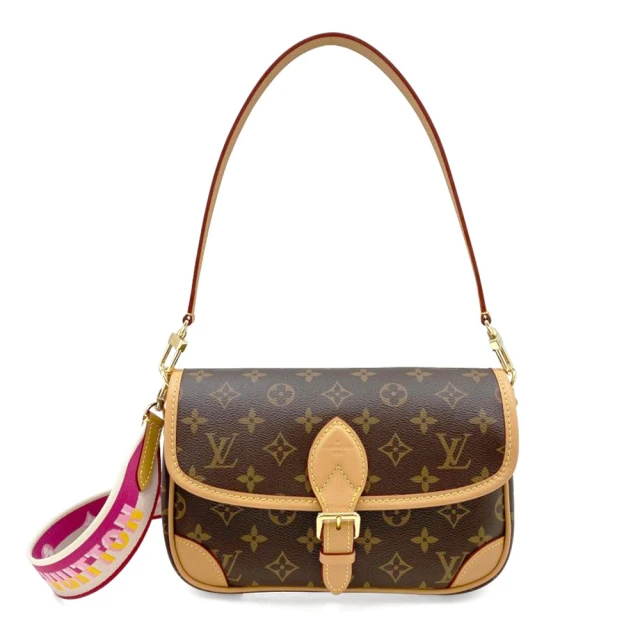 Louis Vuitton 路易威登 M46049 經典老花Monogram帆布Diane系列雙背帶肩背斜背包法棍包(經典花紋x粉色)