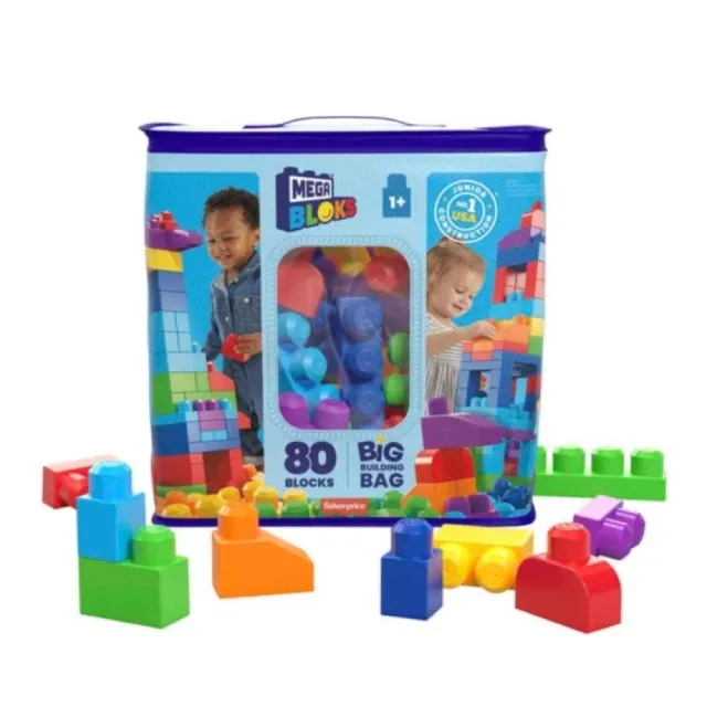 【Mega Bloks 美高積木】80片積木袋(2色選擇/兒童積木/大積木/學習積木/創意DIY拚搭/男孩玩具/女孩玩具)
