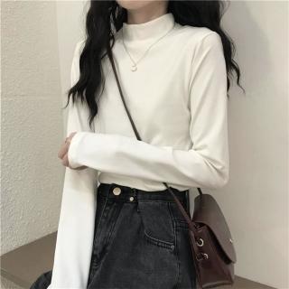 【D.studio】韓版半高領薄內刷毛內搭顯瘦長袖上衣(女裝衣服寬鬆上衣顯瘦上衣長袖t恤冬裝發熱衣 W321)