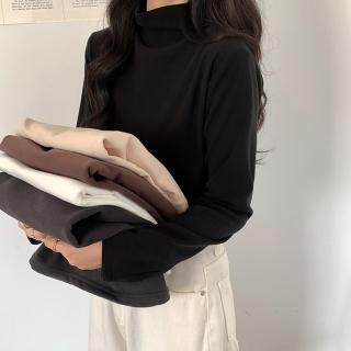 【D.studio】韓版半高領打底長袖上衣(女裝 衣服 寬鬆上衣 顯瘦上衣 長袖t恤 冬裝 發熱衣 素T W321)