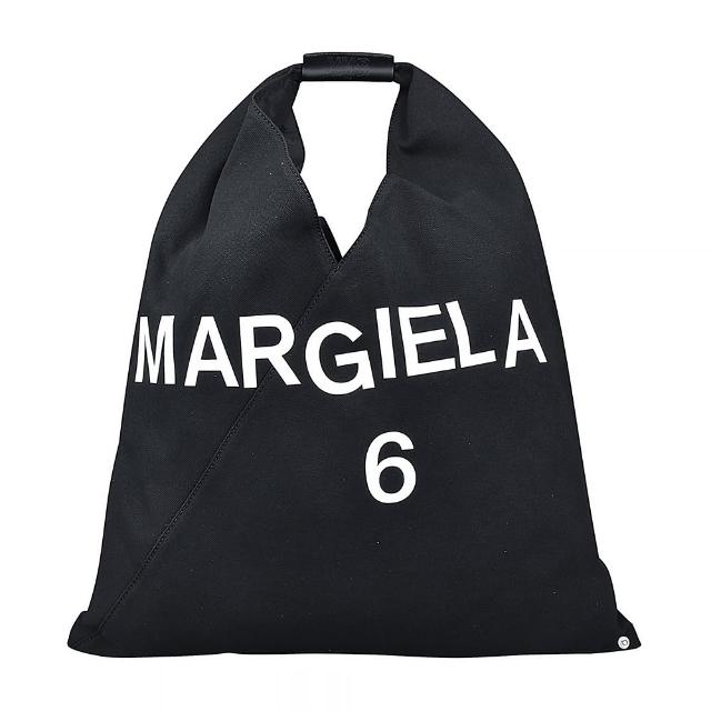 【MM6 MAISON MARGIELA】Maison Margiela Japanese白字LOGO帆布三角型設計按釦式肩背/手提包(黑)