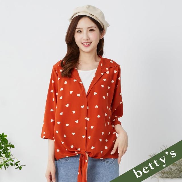 【betty’s 貝蒂思】假兩件綁帶七分袖雪紡上衣(橘紅色)