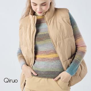 【Qiruo 奇若名品】保暖立領羽絨背心0016D 卡色-拉鍊式(FF)