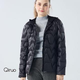 【Qiruo 奇若名品】保暖羽絨連帽外套0040E-02 黑色-拉鍊式(M-XL)