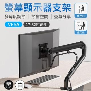 【新錸家居】黑/白17-32吋液晶電腦螢幕支架桌上面型(9kg高承重冷軋板氣壓彈簧多角度不垂頭高低前後快拆裝)