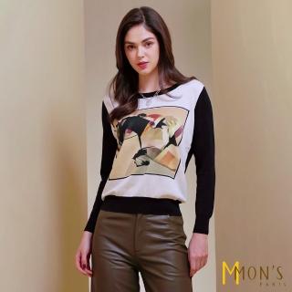 【MON’S】木馬印花撞色針織上衣
