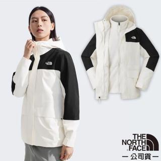 【The North Face】女 新款 DRYVENT 兩件式防風防水透氣保暖連帽外套.夾克(89YJ-ROU 沙丘白)