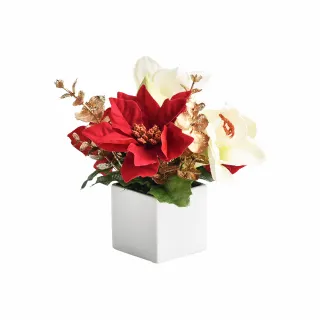 【Meric Garden】高仿真台灣手工限定白雪聖誕紅小盆栽1入組(人造聖誕 聖誕裝飾 聖誕禮盒 交換禮物)