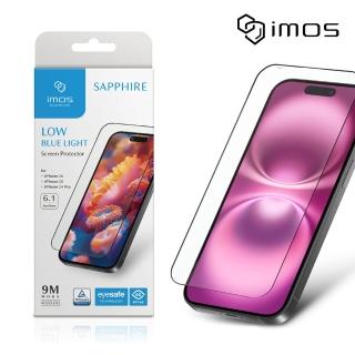【iMos】iPhone 16/15/14 Pro 6.1吋 9M滿版黑邊RPF60低藍光螢幕保護貼(人造藍寶石)