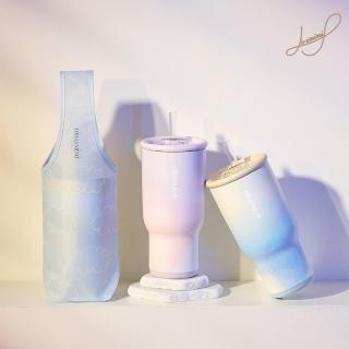 【Hiromimi】全新升級不鏽鋼冰壩杯袋組900ml 雙飲法暢飲不受限(保溫冰杯/2款可選/附TRITAN波霸吸管/附提袋)