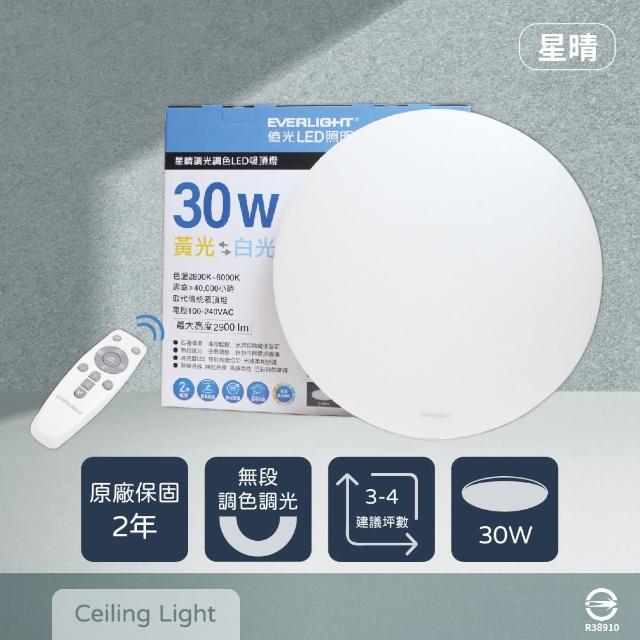 【Everlight 億光】LED 星晴 30W 全電壓 調光 調色 遙控 LED 吸頂燈